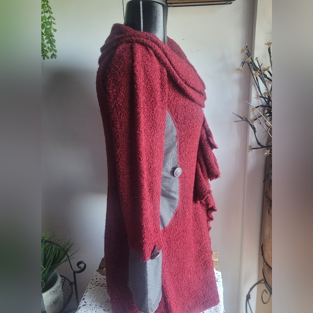 Feelings Red Ruffle Button Front Knit Sweater Cardigan Size S - Picture 5 of 8